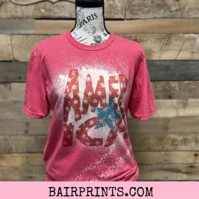 America with Stars Bleached Tee Shirt. Unisex Small-3XL