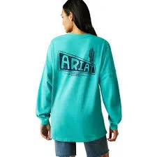 Ariat Women's Canvas Oversized Long Sleeve T-Shirt Blue Turquoise