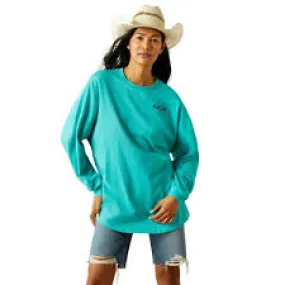 Ariat Women's Canvas Oversized Long Sleeve T-Shirt Blue Turquoise