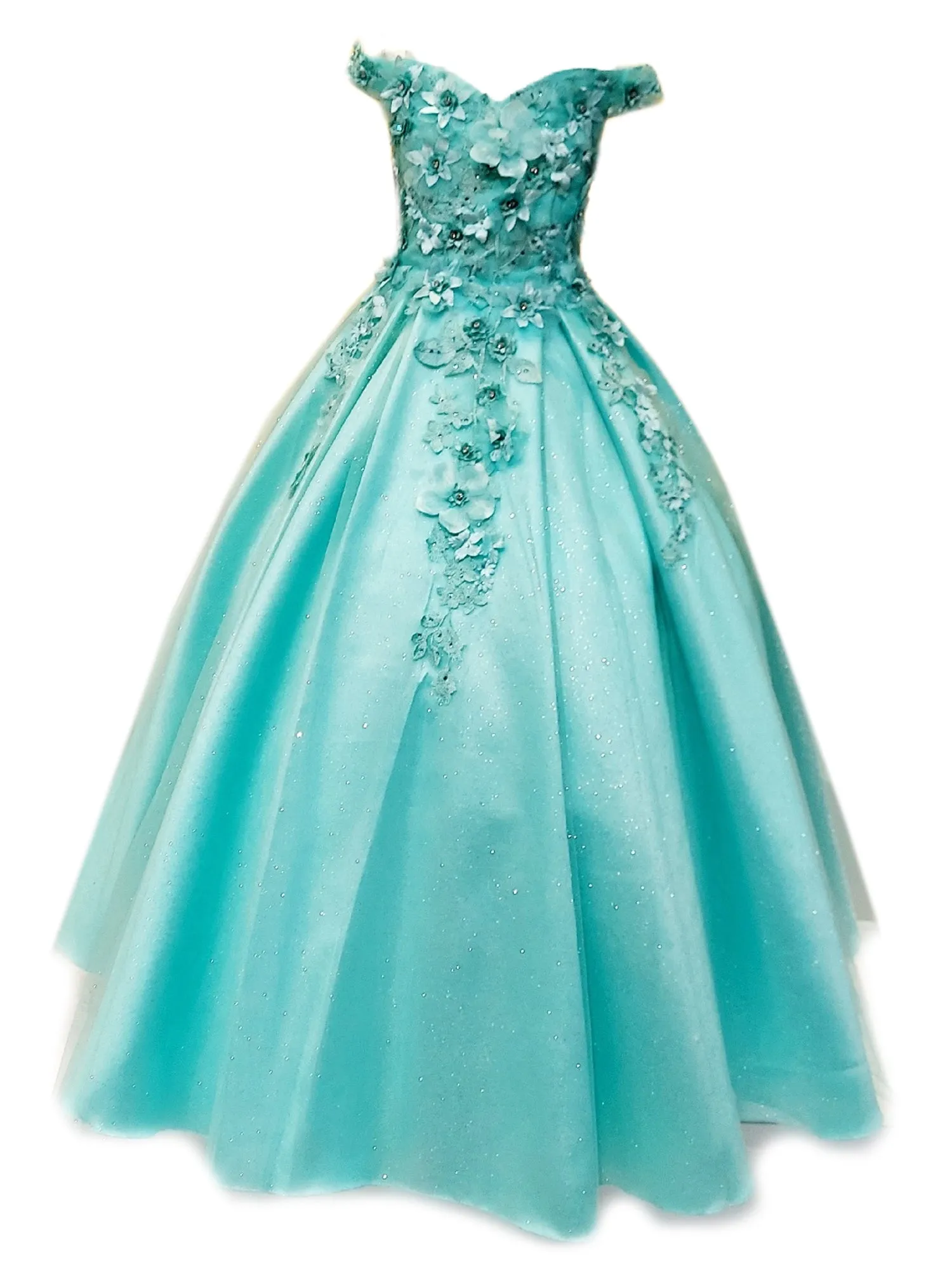 Big Girls Mint 3D Flower Organza Lace Off Shoulder Pageant Dress 8-16