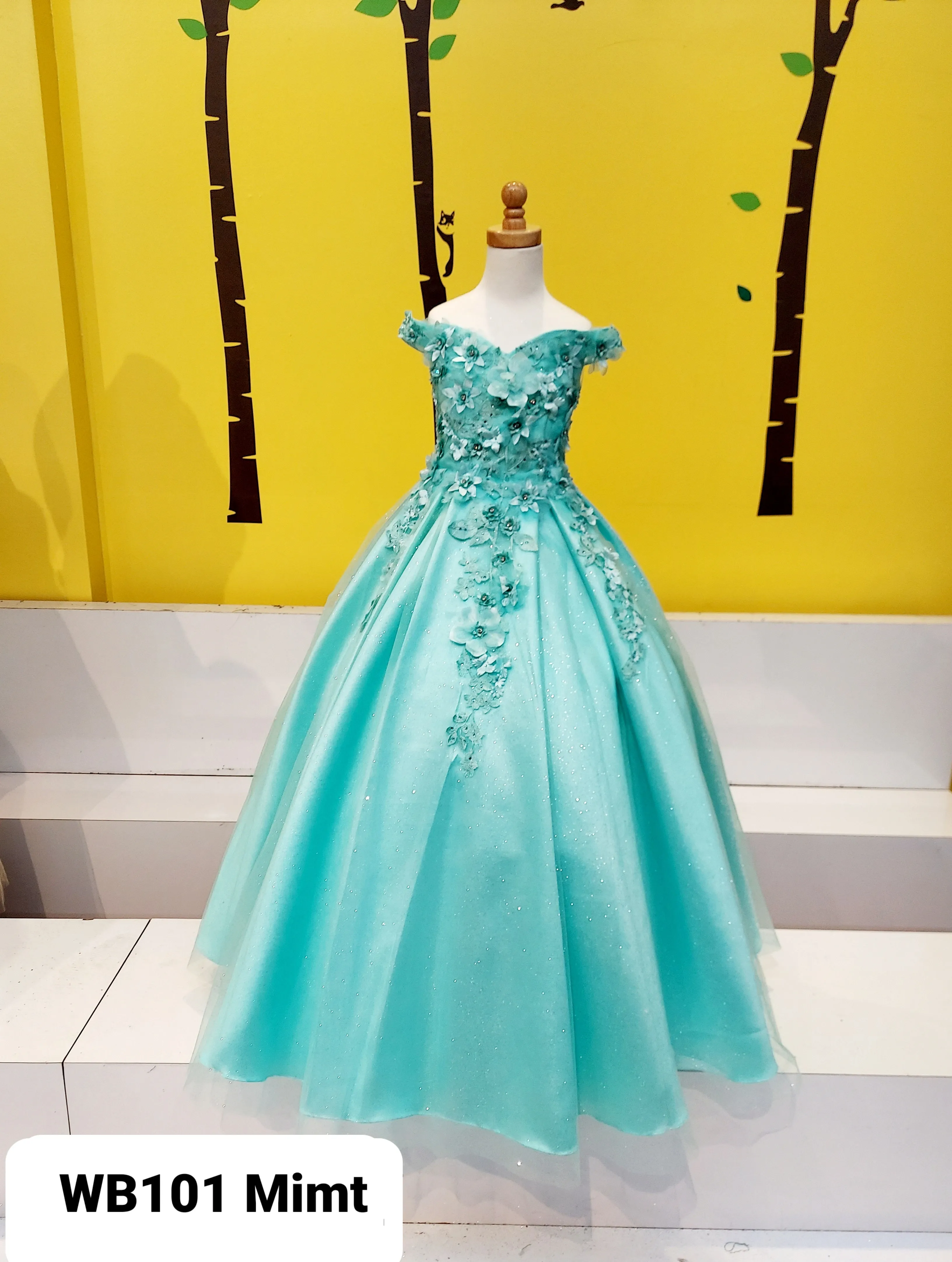 Big Girls Mint 3D Flower Organza Lace Off Shoulder Pageant Dress 8-16