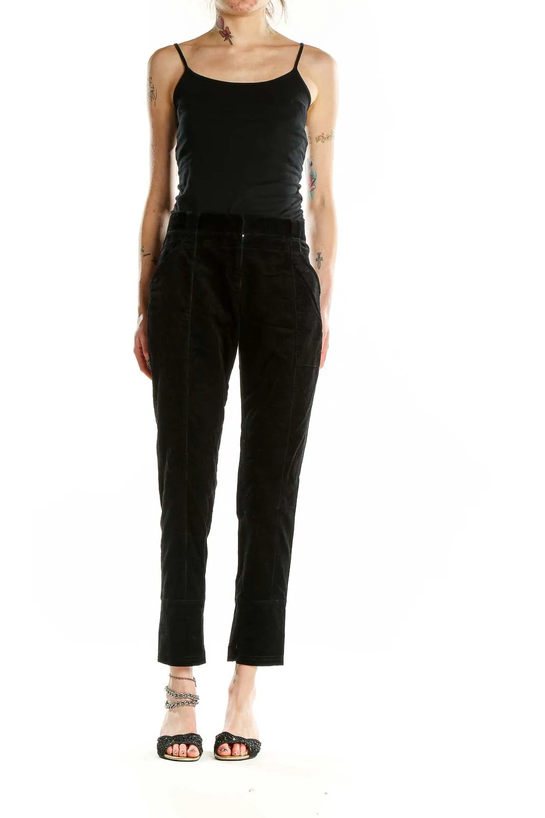 Black Tailored Cotton-Blend Trousers