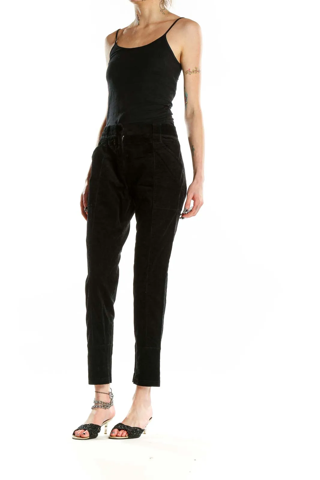 Black Tailored Cotton-Blend Trousers