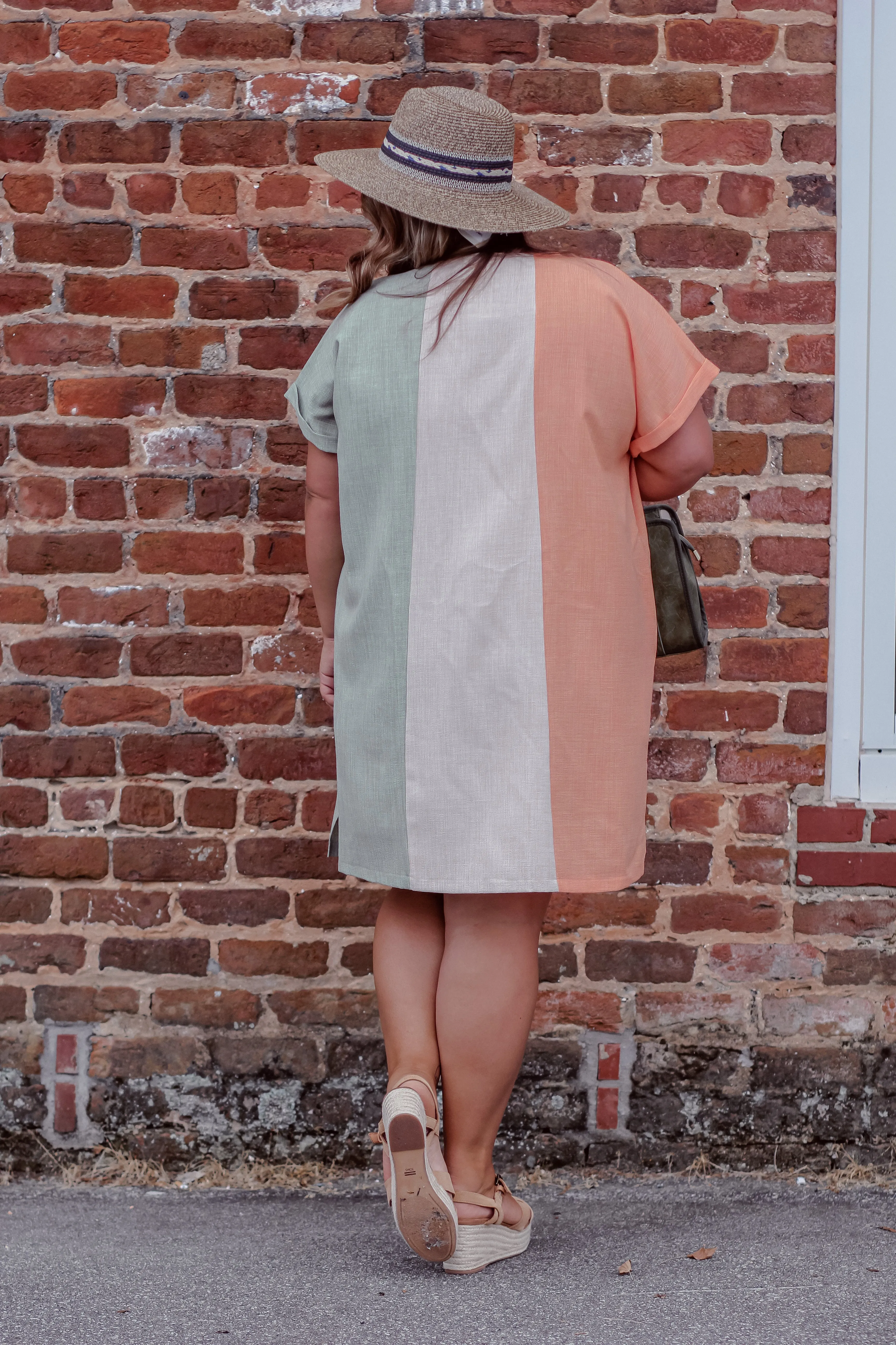 Coral & Sage Color Block V Neck Mini Dress In Regular & Curvy