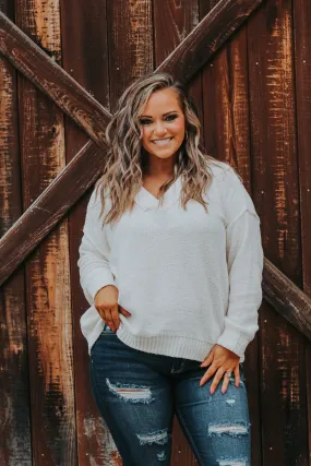 Cream Soft Knit V Neck Sweater