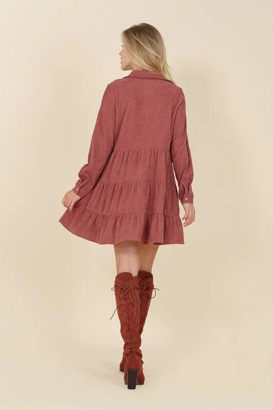Emery Corduroy Tiered Midi Dress