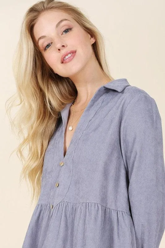 Emery Corduroy Tiered Midi Dress