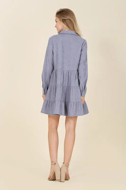Emery Corduroy Tiered Midi Dress
