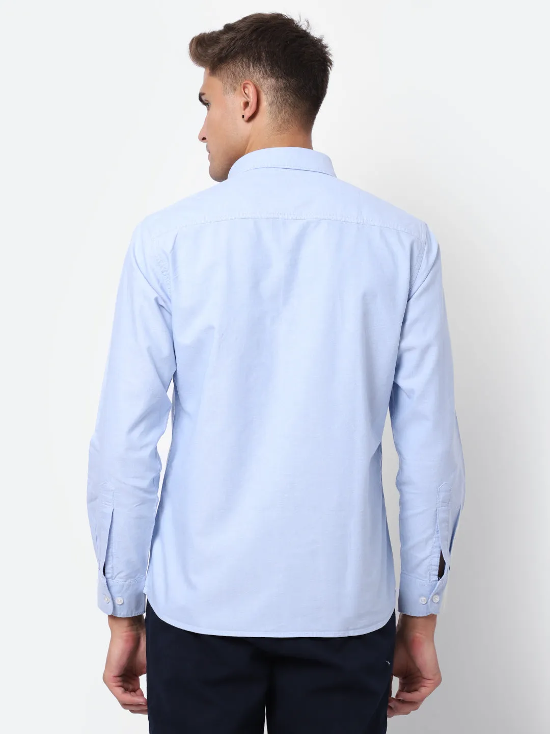 Men's Sky Blue Casual Plain Full Sleeve Shirt