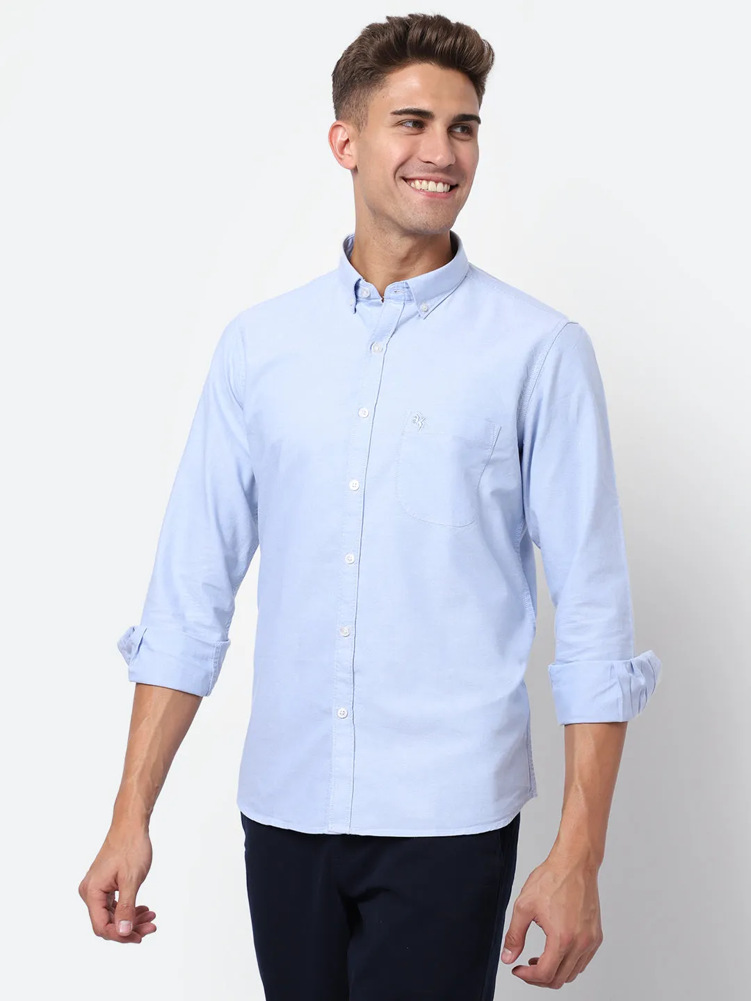 Men's Sky Blue Casual Plain Full Sleeve Shirt