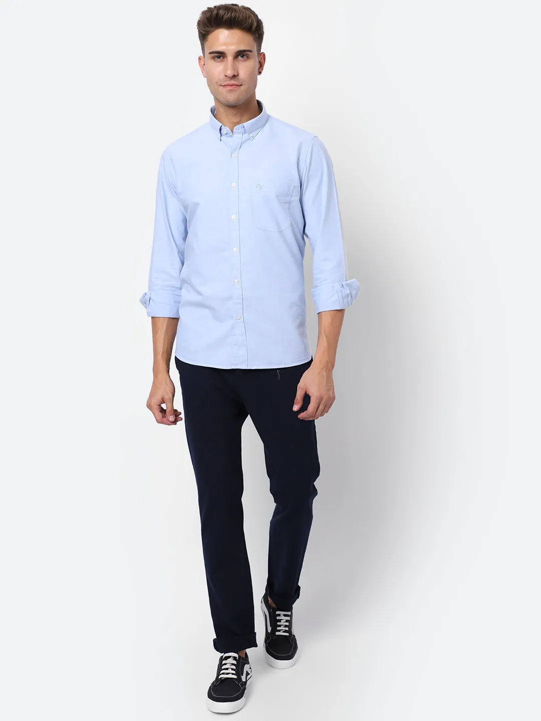 Men's Sky Blue Casual Plain Full Sleeve Shirt