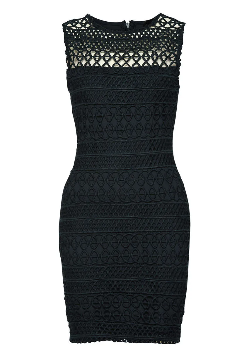Navy Sleeveless Crochet Bodycon Mini Dress