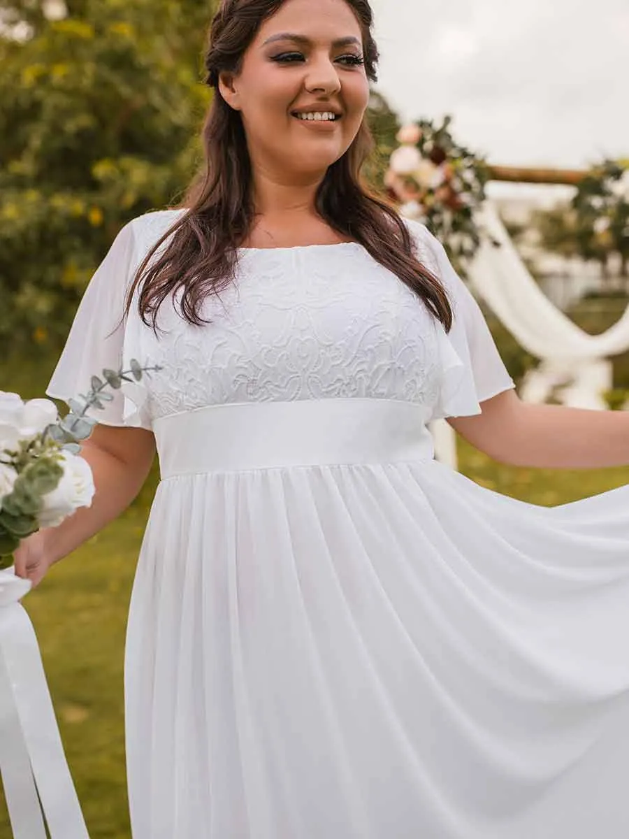 Plus Size Flutter Sleeve Wedding Dresses Chiffon A-line