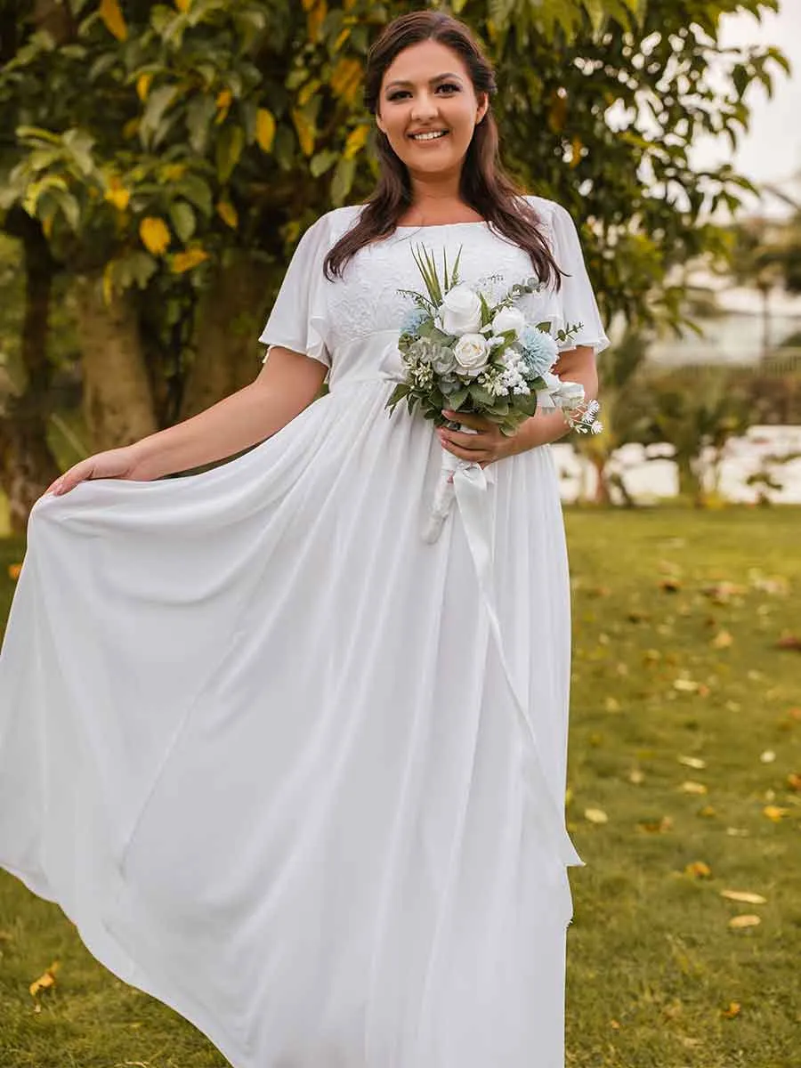 Plus Size Flutter Sleeve Wedding Dresses Chiffon A-line