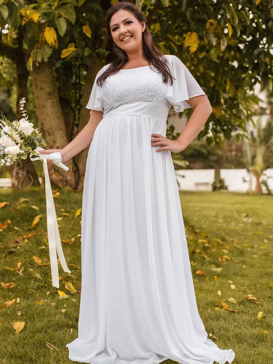 Plus Size Flutter Sleeve Wedding Dresses Chiffon A-line