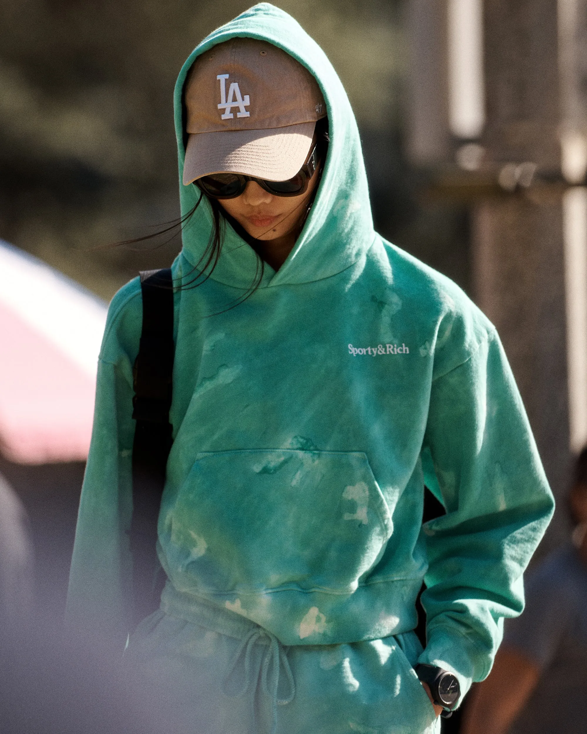 Serif Logo Embroidered Cropped Hoodie - Tahiti Tie & Dye