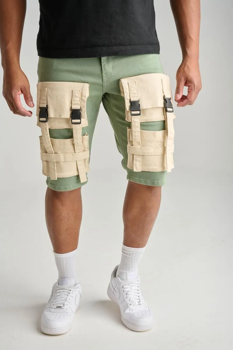 SPARK CARGO DENIM SHORT - S3001 - SAGE/BONE