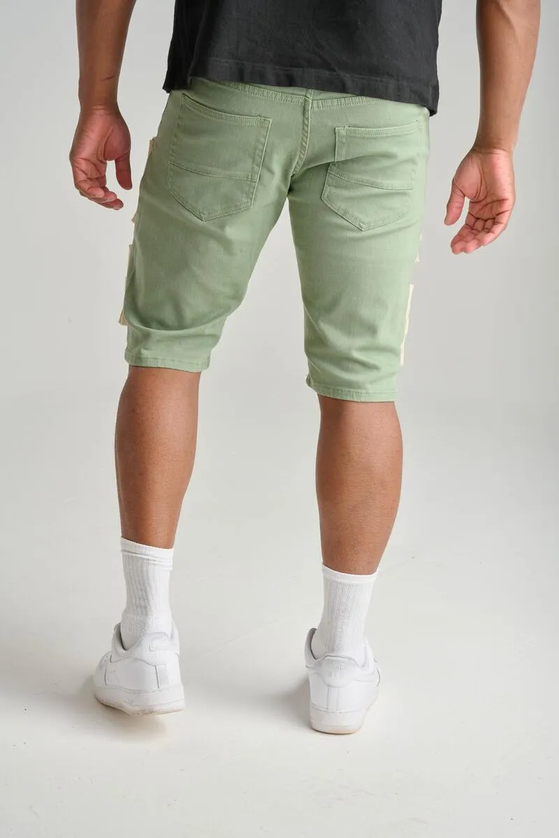 SPARK CARGO DENIM SHORT - S3001 - SAGE/BONE