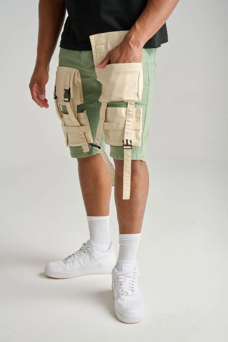 SPARK CARGO DENIM SHORT - S3001 - SAGE/BONE