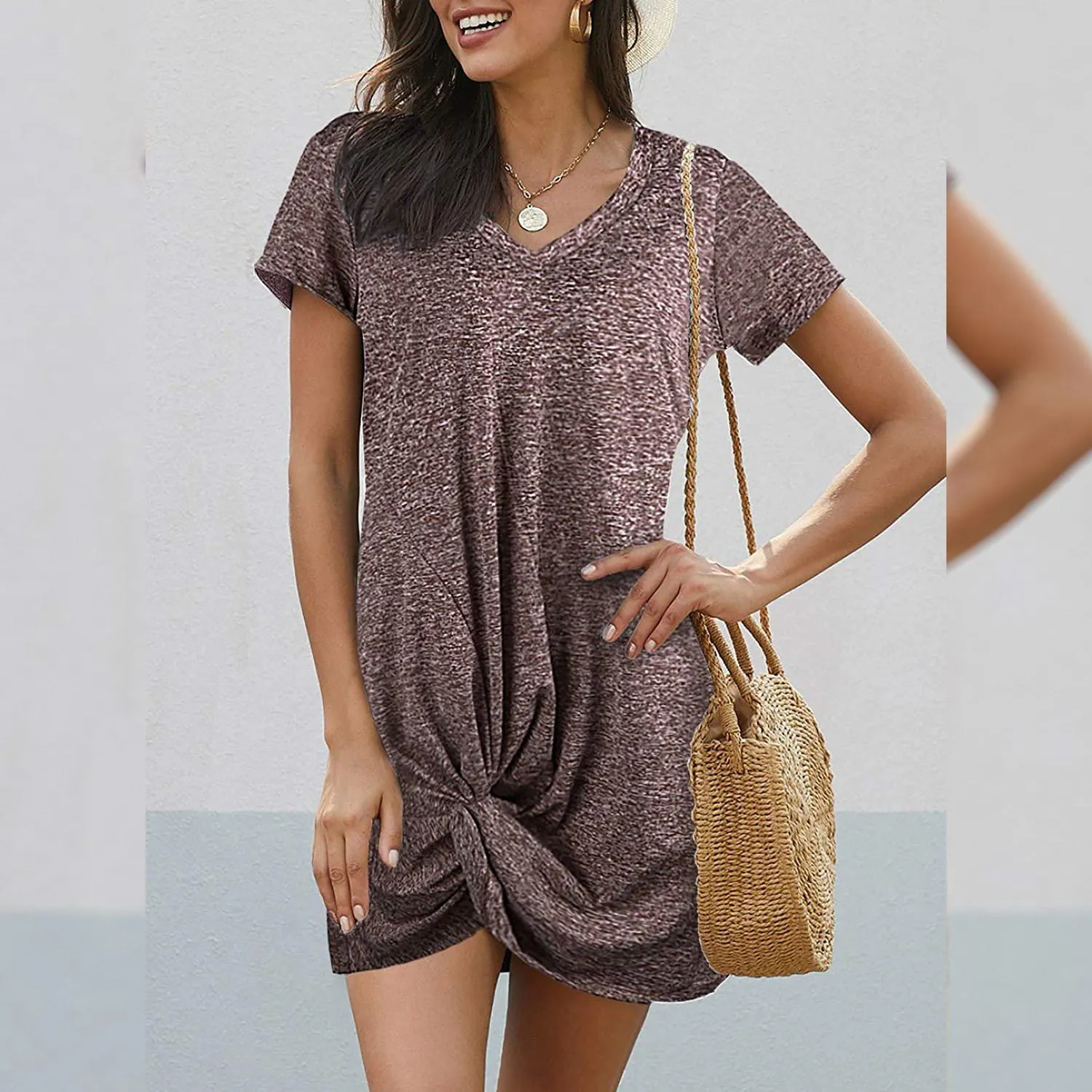 TastyHottie - Dearlovers Womens Short Sleeve Tshirt Side Knot Mini Dress