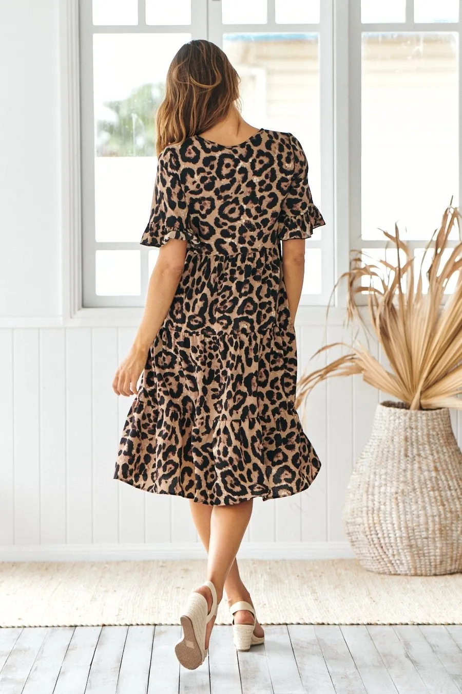 Terri Leopard Midi Tiered Dress