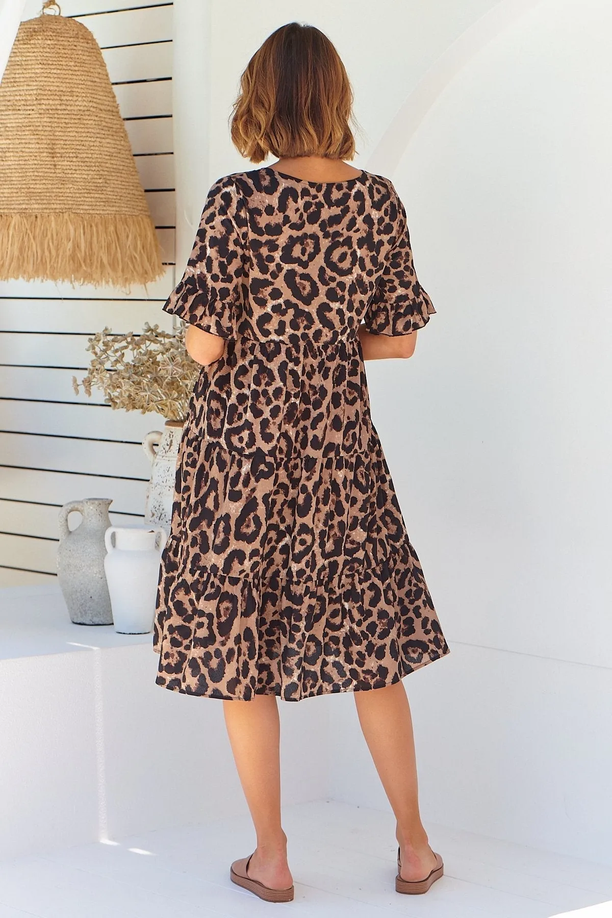 Terri Leopard Midi Tiered Dress