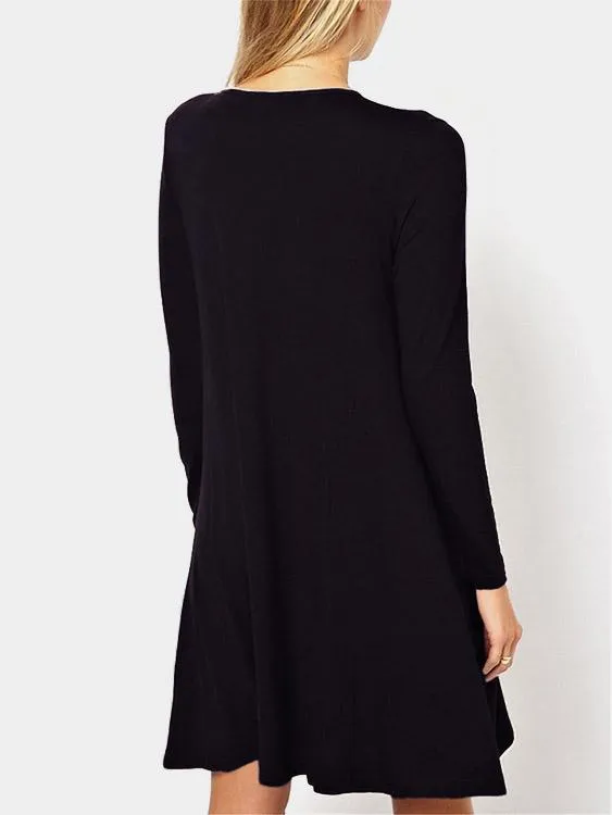 Wholesale Black Round Neck Long Sleeve Plain Casual Dresses