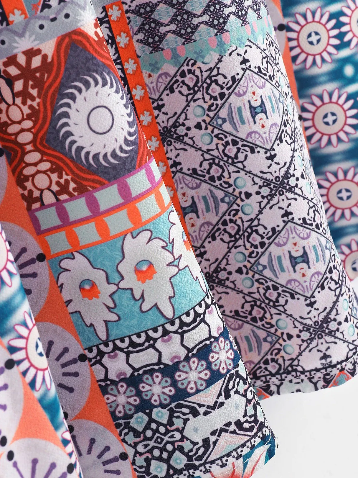 Wholesale Blue Round Neck Sleeveless Tribal Print Casual Dresses