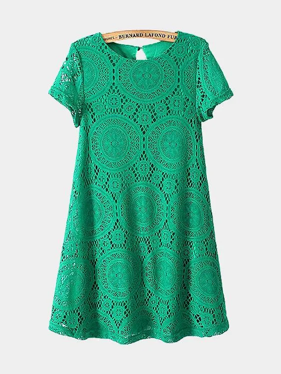 Wholesale Crew Neck Short Sleeve Lace Casual Dress