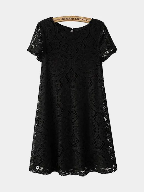 Wholesale Crew Neck Short Sleeve Lace Casual Dress
