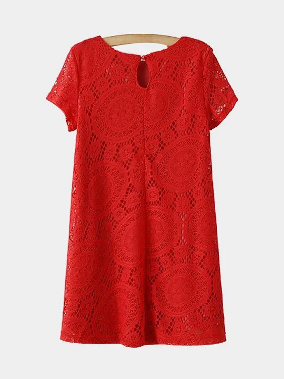 Wholesale Crew Neck Short Sleeve Lace Casual Dress
