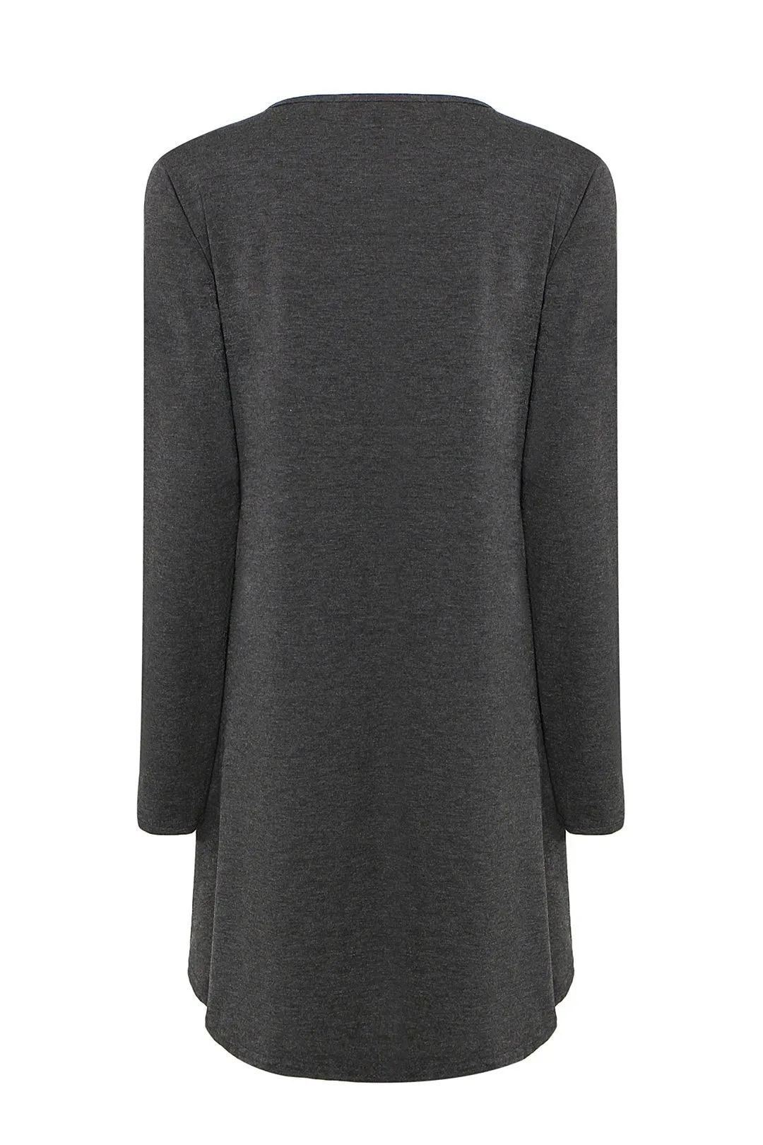 Wholesale Grey Round Neck Long Sleeve Plain Curved Hem Casual Dresses