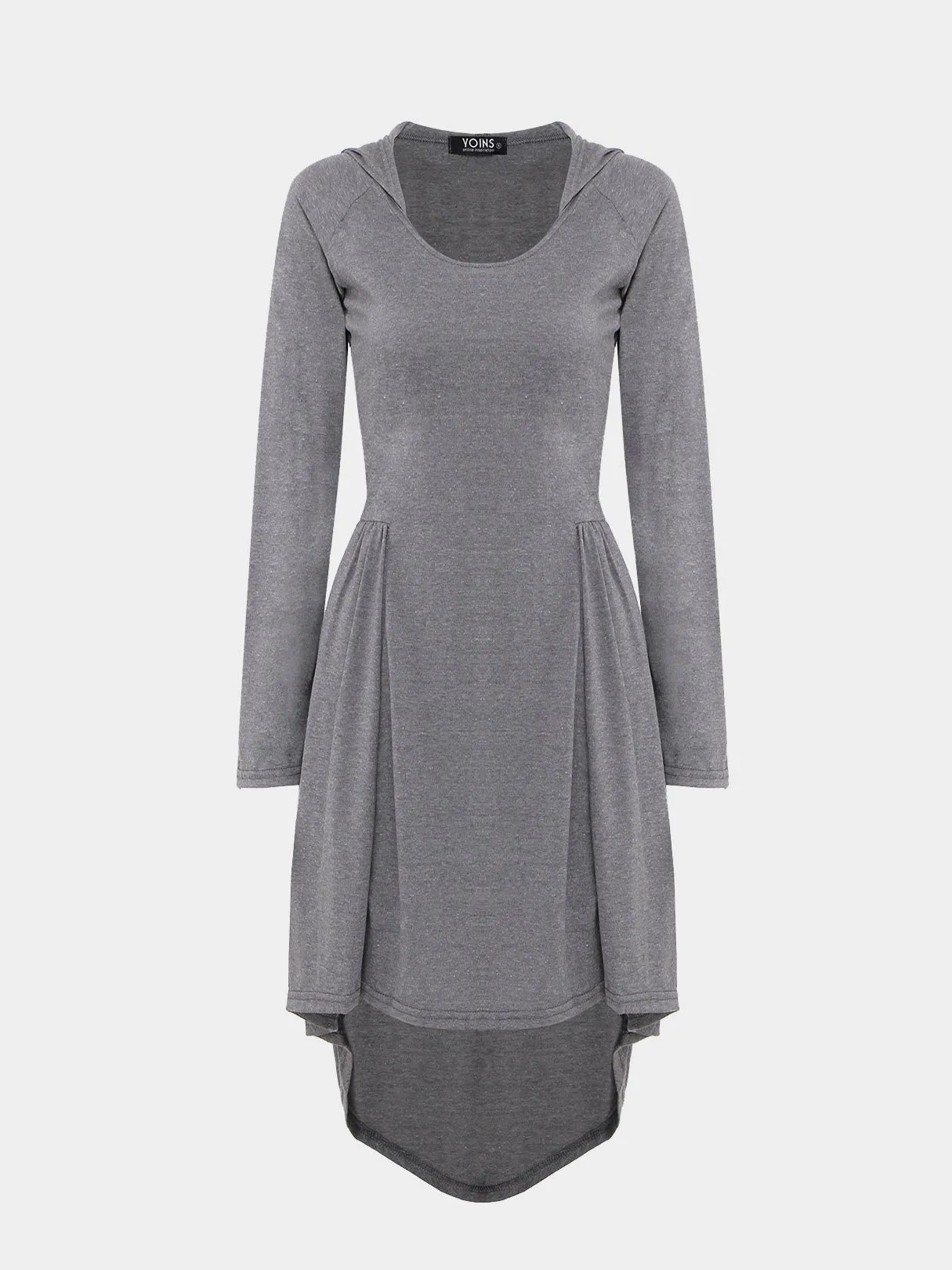 Wholesale Grey V-Neck Long Sleeve Irregular Hem Casual Dress