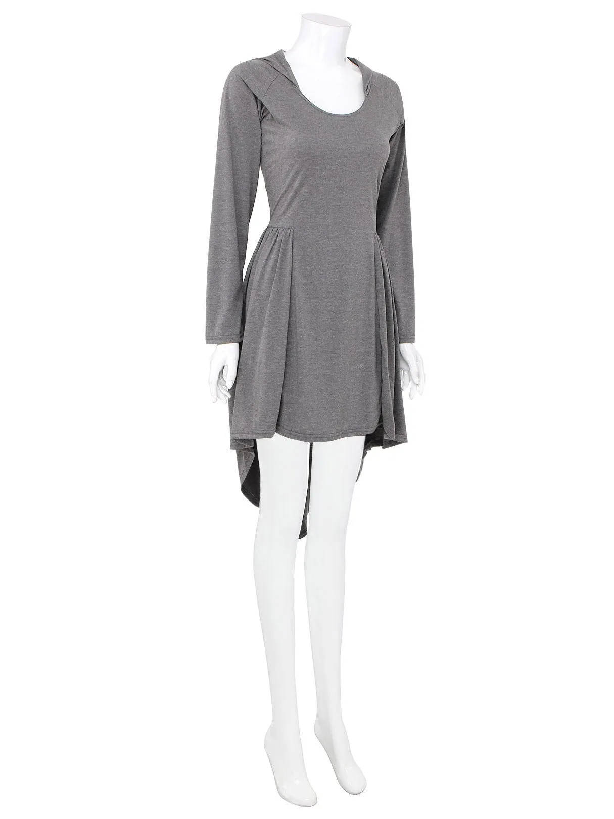 Wholesale Grey V-Neck Long Sleeve Irregular Hem Casual Dress