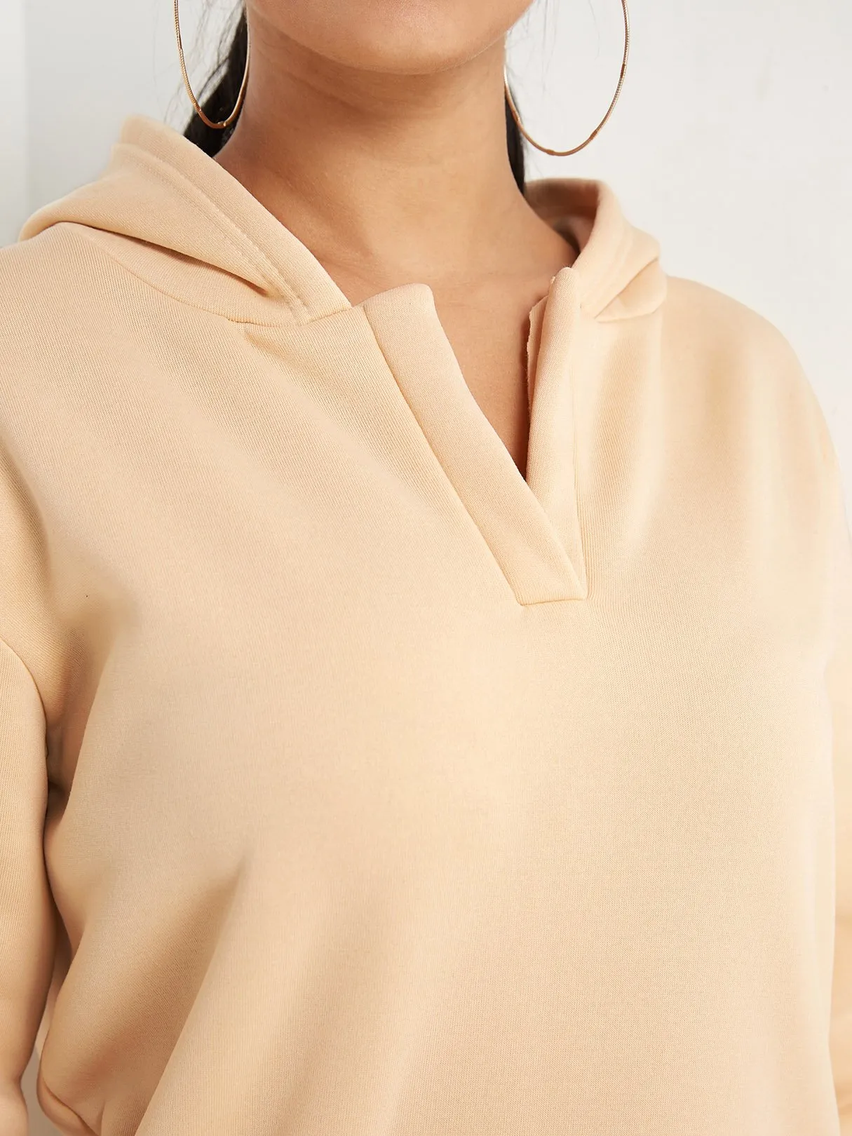 Wholesale Pullover Plain Hooded Long Sleeve Slit Hem Beige Casual Dresses