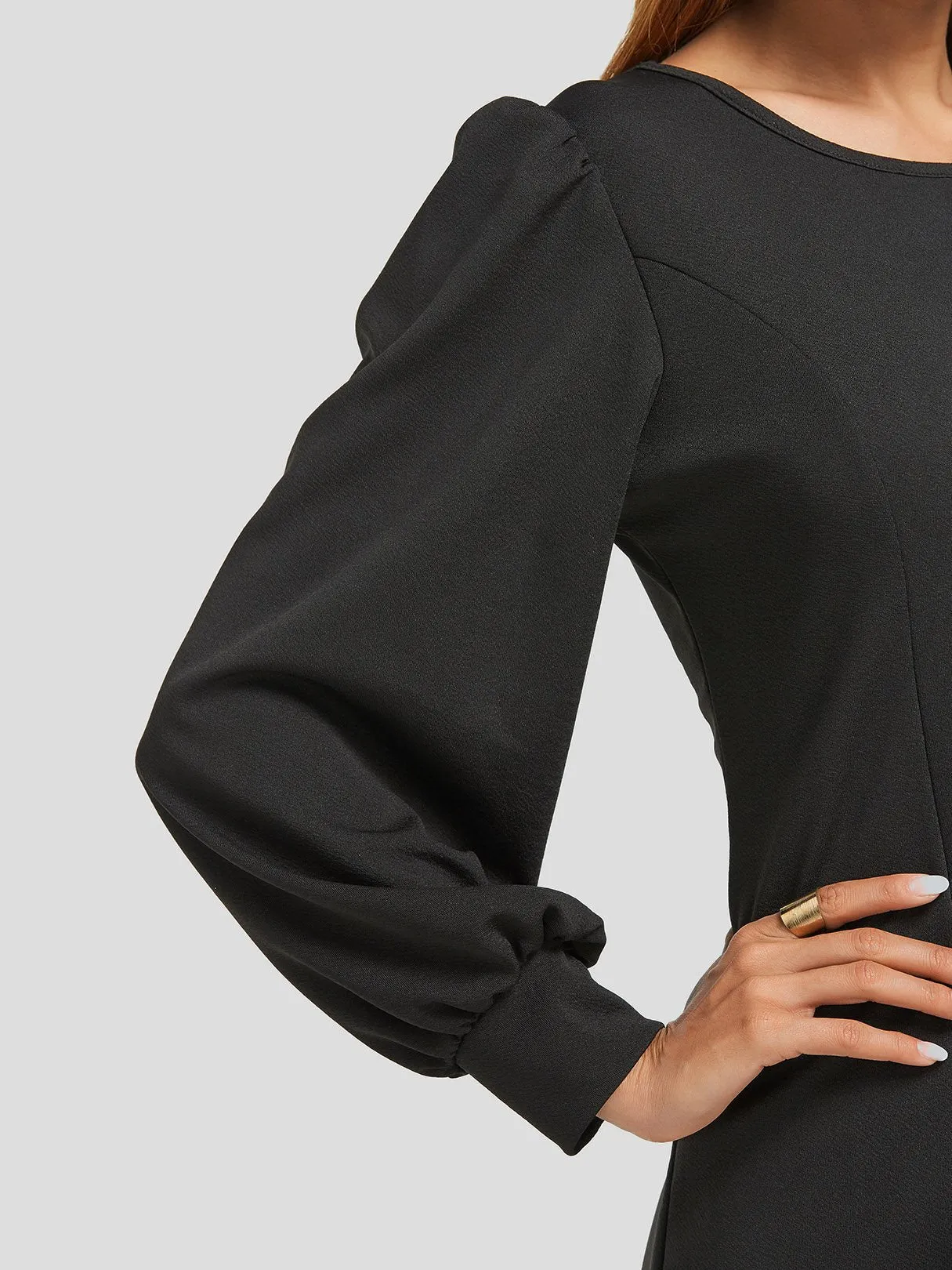 Wholesale Round Neck Plain Long Sleeve Black Casual Dresses