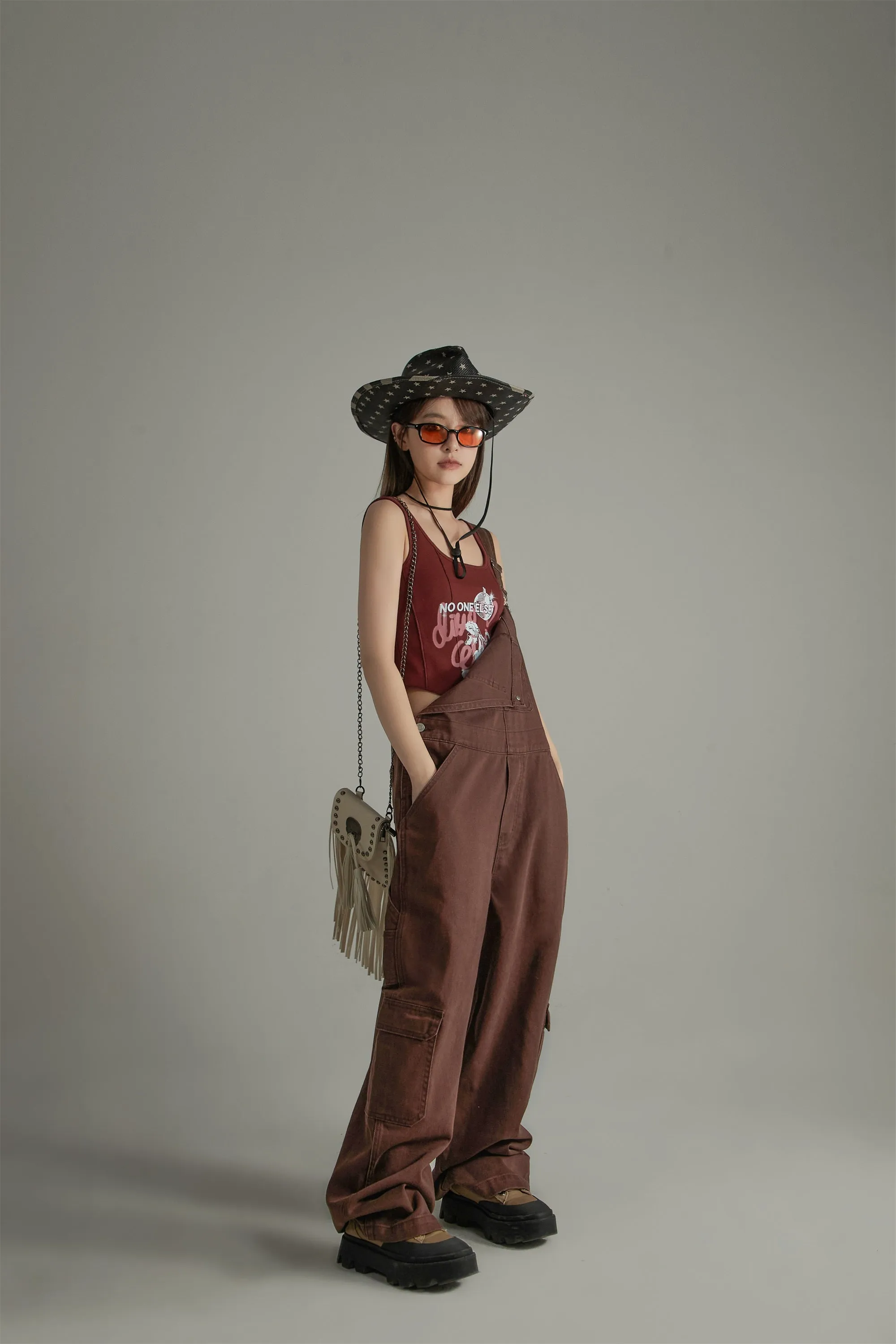 Wide Casual Denim Suspenders Jumpsuit