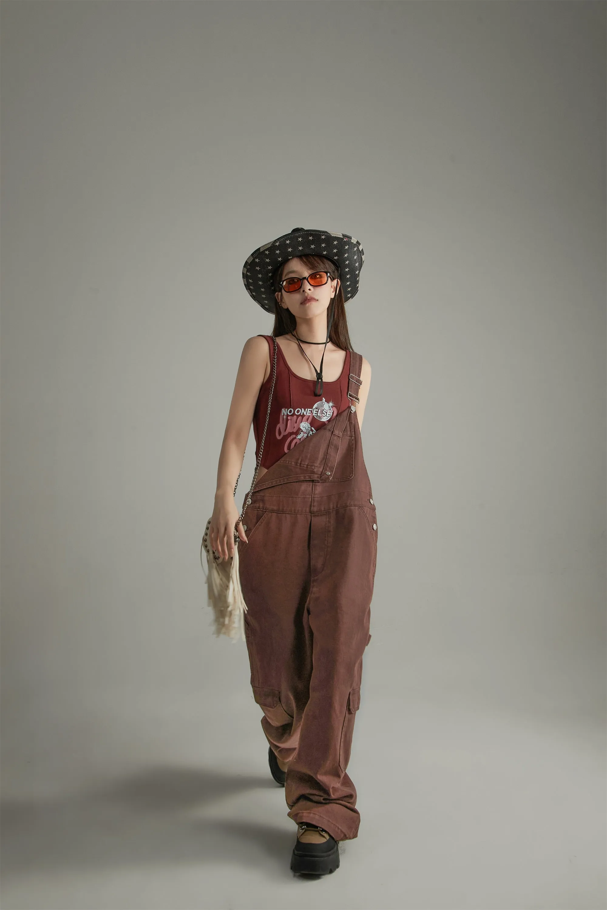Wide Casual Denim Suspenders Jumpsuit