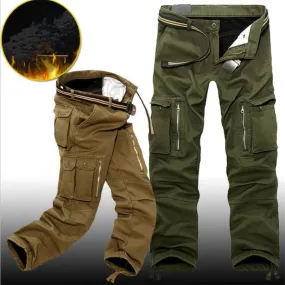 Winter Fleece Warm Tactical Pants Zip Cotton Trousers Loose Army Green Cargo Pants Men Casual