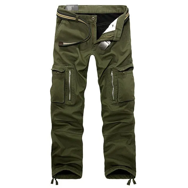 Winter Fleece Warm Tactical Pants Zip Cotton Trousers Loose Army Green Cargo Pants Men Casual