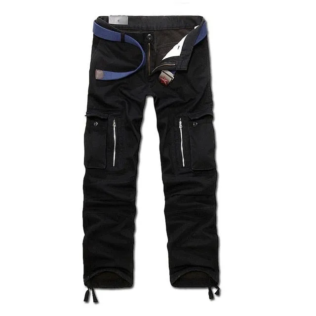 Winter Fleece Warm Tactical Pants Zip Cotton Trousers Loose Army Green Cargo Pants Men Casual