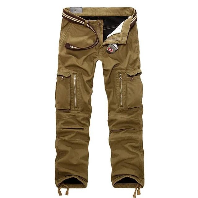 Winter Fleece Warm Tactical Pants Zip Cotton Trousers Loose Army Green Cargo Pants Men Casual